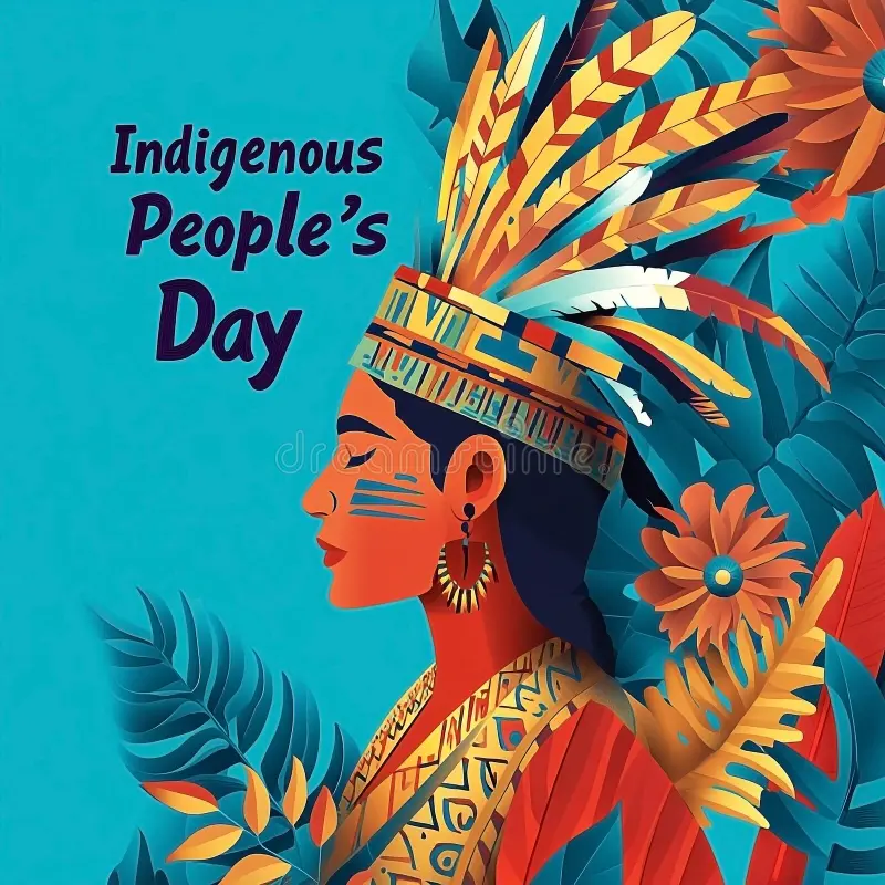 vibrant-digital-illustration-celebrates-indigenous-peoples-day-stylized-portrait-woman-adorned-traditional-attire-358427477